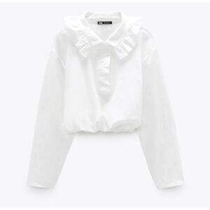 Zara white cropped top blouse oversized Lagenlook classic elegant sz S romantic
